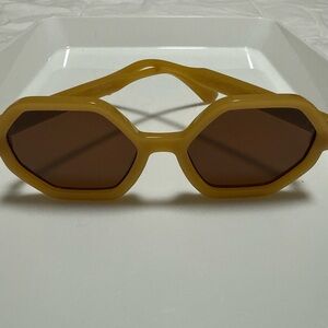 A.J. Morgan retro hexagon sunglasses mustard, yellow geometric frames.